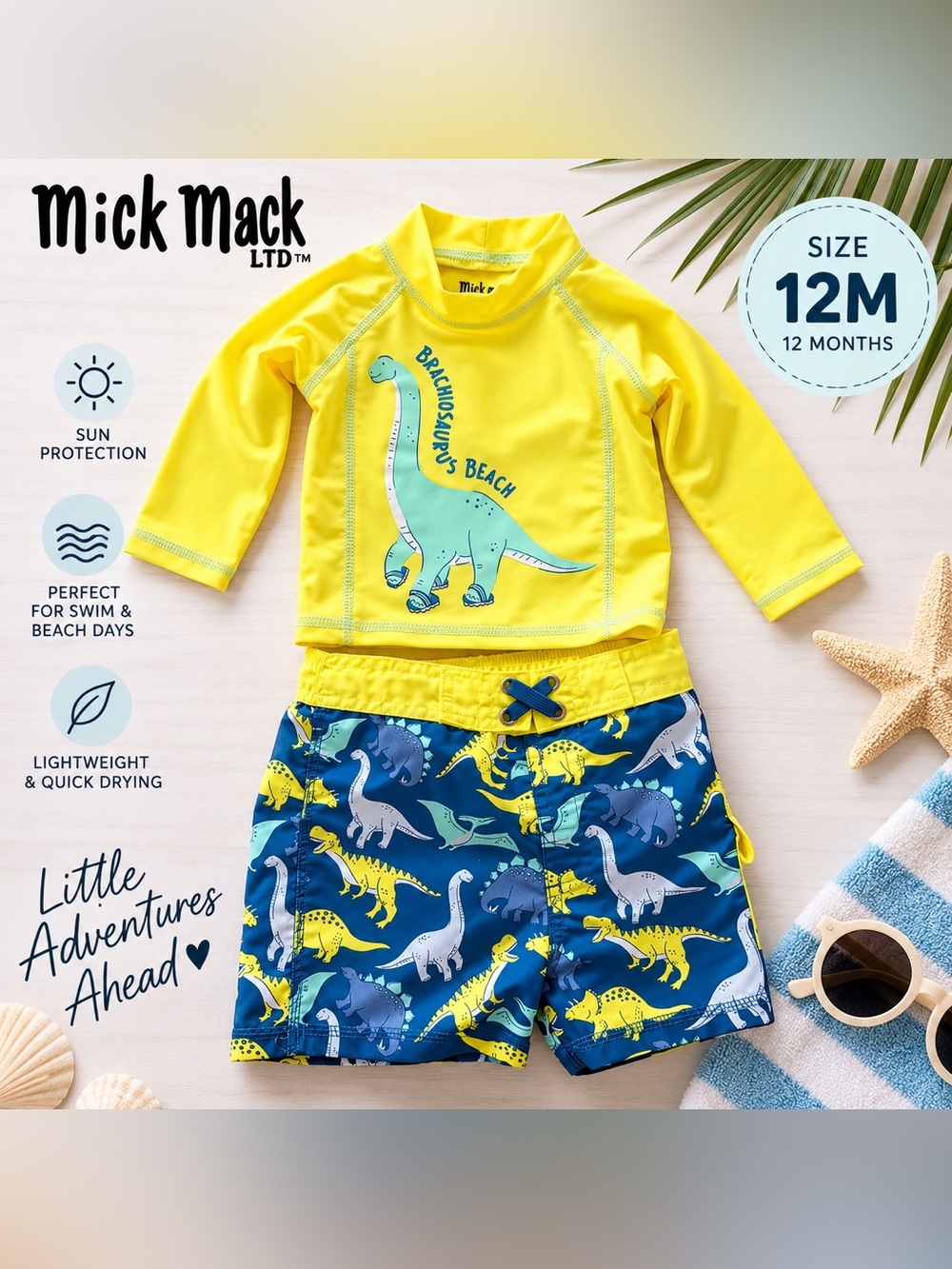 Mick Mack Dinosaur Rash Guard Swim Set 🦕☀️